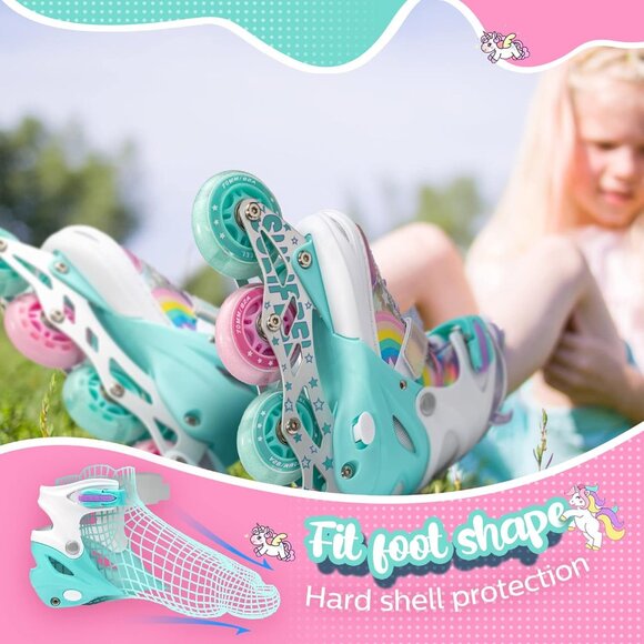 Sulifeel Kids A Rainbow Unicorn Inline Adjustable Light Up Wheels Skates - Picture 5 of 8